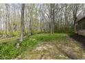 Landscaped backyard featuring a serene wooded area and a decorative bird bath at 2308 Galahad Dr, Indianapolis, IN 46228