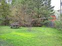 Lush backyard featuring a mature tree, green grass and a picnic table; perfect for outdoor enjoyment at 14544 Lynn Ave, Fishers, IN 46038
