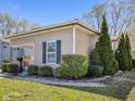 Well-maintained home featuring mature evergreens and a manicured lawn and walkway at 125 W Noble St, Lebanon, IN 46052