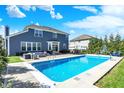 Stunning backyard featuring a private pool, patio area with furniture, and well-maintained landscaping at 13836 Fieldcrest Dr, McCordsville, IN 46055