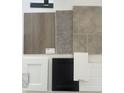 Interior design finishes, including flooring, carpet, cabinetry, tile, and paint samples at 279 Commodore Dr, Pittsboro, IN 46167
