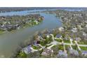 Breathtaking aerial view of a lakefront community showcasing beautiful homes surrounded by lush greenery and serene waters at 8069 Middle Bay Ln, Indianapolis, IN 46236
