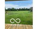 Picture of a large, well-maintained backyard with lush green grass, trees and playground equipment at 911 Centennial Rd, Martinsville, IN 46151