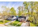 An aerial view showcasing the cozy home with mature trees and a well-manicured lawn at 3322 W 22Nd St, Indianapolis, IN 46222