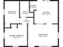 Detailed floor plan showcasing the layout of the bedrooms, living room, kitchen, and bathroom at 3322 W 22Nd St, Indianapolis, IN 46222