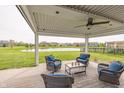 Comfortable seating on a covered patio provides beautiful pond and community views at 755 Canberra Blvd, Westfield, IN 46074