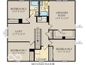 This home's second floorplan includes an owner's suite, three bedrooms, two bathrooms, and a loft at 2138 Foothill Dr, Greenfield, IN 46140