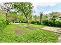 Large backyard featuring mature trees, and a long driveway providing space for outdoor activities at 3109 Forest Manor Ave, Indianapolis, IN 46218