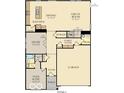 Layout design of the first floor displaying the kitchen, study, and garage at 2242 Hemlock Cir, Greenfield, IN 46140