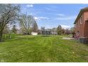Spacious backyard with a trampoline, shed, and view of neighboring houses at 8031 Edgewood Ct, Plainfield, IN 46168