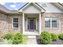 Inviting front entrance with a charming wreath on the purple door and decorative plants at 11473 Rainbow Falls Ln, Fishers, IN 46037