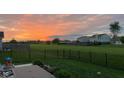 Beautiful backyard with sunset view, black metal fence, green grass, and neighborhood view at 505 Shallowroot Ln, Sheridan, IN 46069