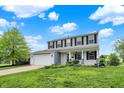 Beautiful two-story home with manicured lawn, white-painted brick, mature trees, and inviting curb appeal at 6624 Lakestone Ct, Indianapolis, IN 46237