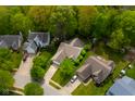 Overhead view of the neighborhood with well-maintained homes, mature trees, and beautiful landscaping at 19519 Creekview Dr, Noblesville, IN 46062