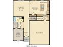 First floor plan featuring a kitchen, garage, great room, and flex suite at 10817 Soda Creek Ct, Indianapolis, IN 46239