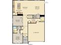 First floor plan featuring a kitchen, study, flex suite, and three-car garage at 4411 Mendocino Blvd, Indianapolis, IN 46239