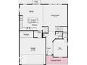 Layout showcasing the first-floor plan with a flex room and open-concept living spaces at 1107 Stubble Run, Danville, IN 46122