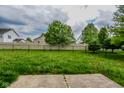 Large fenced-in backyard with a well-maintained lawn and mature trees providing privacy and shade at 2416 Foxtail Dr, Plainfield, IN 46168