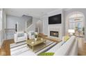 Bright living room with a fireplace, comfortable seating, and hardwood floors at 6665 Boxcar Pl, Indianapolis, IN 46220