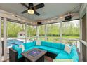 Relaxing screened porch with comfortable seating area and a view of the pool and backyard at 35 Valley View, Brownsburg, IN 46112