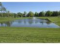 Scenic view of a tranquil pond with a fountain and lush green surroundings at 6403 Yuma Ct, Whitestown, IN 46075