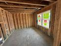 Unfinished bedroom showcases exposed stud walls, a window, and a concrete floor, providing a blank canvas at 3321 Godby Dr, Sheridan, IN 46069