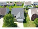 Overhead shot of a lovely home with a manicured lawn and neighborhood street at 3341 Enclave Xing, Greenwood, IN 46143