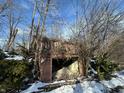 Dilapidated structure surrounded by snow-covered ground and bare winter trees and overgrowth at 8803 S Sleepy Hollow Rd, Waldron, IN 46182