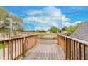 An outdoor wooden deck with an attractive railing overlooking green fields and blue skies on a sunny day at 2302 S Pennsylvania St, Indianapolis, IN 46225