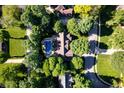 Aerial view of home showing in-ground pool in a lush neighborhood at 6575 Robin Hood Dr, Indianapolis, IN 46227