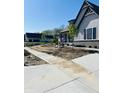 Landscaped front yard of this craftsman home features newly installed sidewalks and young trees at 15434 Spring Winds Dr, Carmel, IN 46033