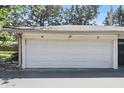 Two car garage with a white door, numbers 55 and 56 above, and room for parking in front at 5038 Allisonville Rd # E, Indianapolis, IN 46205