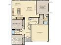 Detailed floor plan showcasing the layout of a three-bedroom house, including the owner's suite and open kitchen at 11904 Vale St, Indianapolis, IN 46235