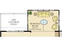 Floorplan shows a morning room with vaulted ceilings, a covered patio, and furniture layout at 4400 Persian St, Greenwood, IN 46143