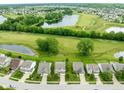 Beautiful aerial view of a suburban neighborhood with lush green spaces and a pond at 7559 Pipestone Dr, Indianapolis, IN 46217