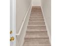 Carpeted stairway with white banister and gold hardware at 1139 Fernwood Way, Plainfield, IN 46168