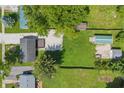 Aerial view of the property showing a vast yard, a detached garage, and neighborhood layout at 410 W Douglas St, Martinsville, IN 46151