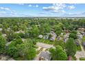 An aerial view of a residential area with mature trees and a clear blue sky with scattered clouds at 376 S Arlington Ave, Indianapolis, IN 46219
