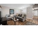 Comfortable living room with neutral tones, modern lighting, stylish furniture, and wood-look flooring at 7831 Eagle Valley Pass, Indianapolis, IN 46214