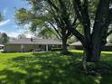 Spacious backyard featuring mature trees, lush green grass, and a patio area perfect for outdoor living at 7127 Lincoln St, Anderson, IN 46013