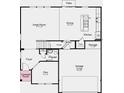 Layout of the home's first floor, featuring a great room, kitchen, dining area, flex room, and two-car garage at 1108 Bevy Blvd, Danville, IN 46122