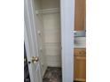 Storage closet with shelving for organization and efficient storage of household items at 922 Eagle Brook Dr, Shelbyville, IN 46176