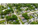 Aerial view of a neighborhood with tree-lined streets and various home styles at 3106 N Harding St, Indianapolis, IN 46208