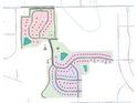 Aerial community view showcasing lot placements, pond, and nearby roads for prospective residents at 469 Hidden Hills Way, Pittsboro, IN 46167
