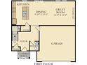 First floor plan featuring the kitchen, dining room, great room, foyer, powder room, and two car garage at 2922 Woods Edge Dr, Greenwood, IN 46143