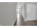 Hallway with modern gray walls, wood floors, and white doors leading to other rooms at 611 Bridgeman Rd, Avon, IN 46123