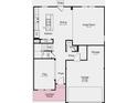 Layout of the first floor with a 2-car garage, kitchen, dining room, great room, and a flex room at 8715 Hollander Dr, Camby, IN 46113