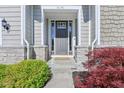 Covered front entry featuring decorative stone supports, a dark-colored door, and glass sidelights at 9656 Summerton Dr, Fishers, IN 46037