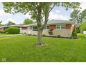 Landscaped front yard with green grass and mature tree accentuating the brick and stone exterior of the home at 2110 Allison Ave, Speedway, IN 46224