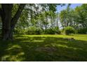 Large, lush backyard with mature trees, offering plenty of shade and space for outdoor activities at 2721 W 34Th St, Anderson, IN 46011